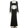 Jacuqeline 2023 Elegant Sexy Hollow Out Maxi Dress Women Party Long Sleeve Backless Dresses Spring Summer Club Outfits