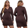 Knitted Long Sleeves Mini Dress Women 2023 Spring Sexy V Neck Button Solid Plus Size Casual Bodycon Dresses Woman