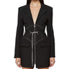 SuperAen Clothes 2023 Spring Slim Fit Sexy Belt Notched Black Office Lady Suit Coat Jacket Women