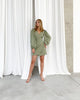 V-neck High Waist Lantern Sleeve Ladies French Dress Long Sleeve Skirt  Woman Dress  Dresses Women  Willon Green Dress