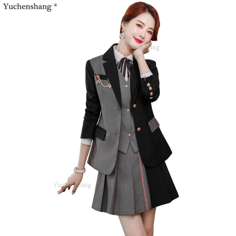 School Uniform Design Skirt Suits Women Student Two Piece Set Female Girl Teacher Work Study Wear Blazer