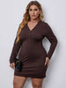 Knitted Long Sleeves Mini Dress Women 2023 Spring Sexy V Neck Button Solid Plus Size Casual Bodycon Dresses Woman