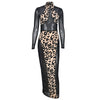 TiulZial Mesh Patchwork Leopard Turtleneck Midi Dress Long Sleeve Club Party Women Bodycon Dress Skinny 2023 Transparent