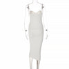 Spaghetti Strap Bodycon Sexy Midi Dress for Women 2023 Summer Elegant Backless Party Evening White Slip Long Dresses ClubOutfits