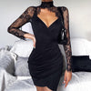 Women's Summer Sexy Lace Dress Female Long Sleeve V Neck Black Bodycon Mini Dresses