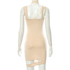 X21ds737 women's clothing 2023 spring pure color sexy neck matching mesh hollow out dress