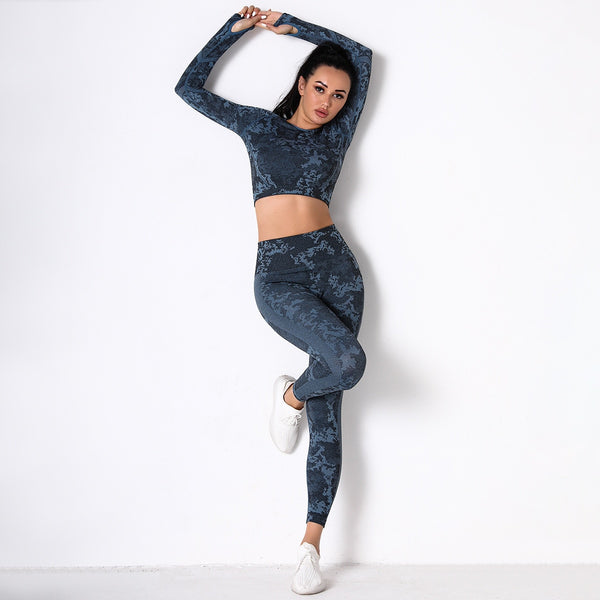 Seamless Women Sport Set For Gym Long Sleeve Top High Waist Belly Control Hip Lift Leggings Clothes Sport Suit Sexy Booty Girls