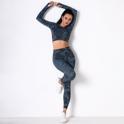 Seamless Women Sport Set For Gym Long Sleeve Top High Waist Belly Control Hip Lift Leggings Clothes Sport Suit Sexy Booty Girls