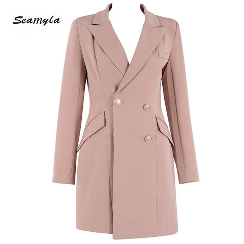 New Fashion Notched Slim Blazers High Quality Double Breasted Women Jackets Runway Party Summer Casual Out Wear