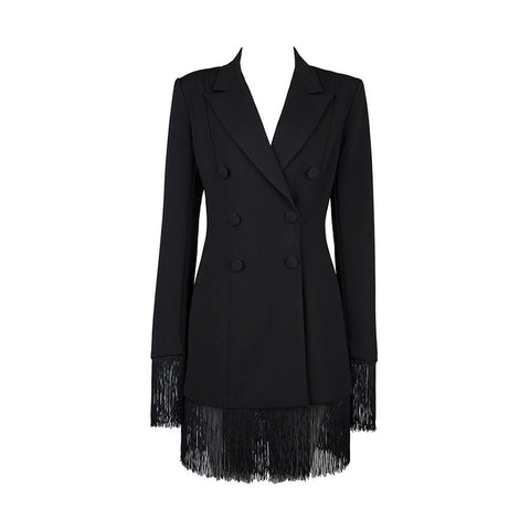New Runway Blazer Women Long Sleeve Tassel Single Breasted Jacket Black Slim Fringe Celebrity Party Blazer Jackets