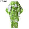 VONDA Ladies Bohemian Maxi Sundress Beach 2023 Summer Women Casual O Neck Long Bat Sleeve Vintage Printed Party Vestidos Belted