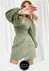 V-neck High Waist Lantern Sleeve Ladies French Dress Long Sleeve Skirt  Woman Dress  Dresses Women  Willon Green Dress