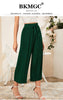 BKMGC Dark Green Loose Wide Leg Calf-Length Folds Elastic Lace Tie High Waist Pants For Women Autumn Office Lady Causal 5062