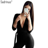 Women Deep V neck Black Suede Bodycon Rompers Womens Jumpsuit Autumn Skinny Sexy Jumpsuit 2022 Fashion Overalls