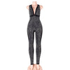 fashion black halter deep v neck sexy sleeveless rompers jumpsuit diamond decoration skinny bodycon jumpsuits for women