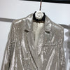 SeeBeautiful 2023 Autumn Winter Sequin Notched Long Sleeve Double Breasted Pockets Loose Coat Single Suit Woman Q579