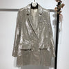 SeeBeautiful 2023 Autumn Winter Sequin Notched Long Sleeve Double Breasted Pockets Loose Coat Single Suit Woman Q579