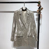 SeeBeautiful 2023 Autumn Winter Sequin Notched Long Sleeve Double Breasted Pockets Loose Coat Single Suit Woman Q579