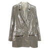 SeeBeautiful 2023 Autumn Winter Sequin Notched Long Sleeve Double Breasted Pockets Loose Coat Single Suit Woman Q579