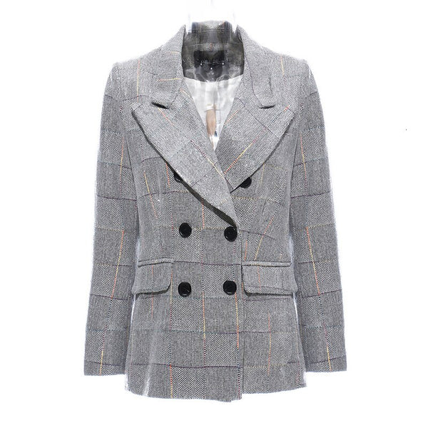 SeeBeautiful 2023 Autumn Winter Sequins Notched Long Sleeve Double Breasted Pocket Loose Coat Single Suit Women Q313