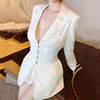 SeeBeautiful Sexy Notched Collar Long Sleeve Pockets Stitching Waist Hasp Blazer Coat Summer 2023 Spring Women M628