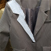 SeeBeautiful Striped Stitching Denim Loose Blazer Coat Notched Long Sleeve Single Button 2023 Autumn Woman Tide Q683