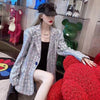 Sequin Designer Hole Ripped Jacket Women Single Button Loose Blazer Streetwear Hip Hop Long Sleeve Outerwear Female