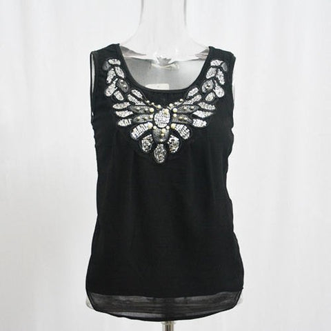 Sequined Pearl Embroidery Chiffon Tank Tops Women 2022 New Summer Elegant Sexy Sleeveless Vest Tops Female Clothing Plus Size
