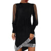 Sequins Dress Women's Sexy O-neck Mesh Long Sleeve Irregular Mini Dress Autumn Elegant Solid Slim Party Dresses Robe Vestidos