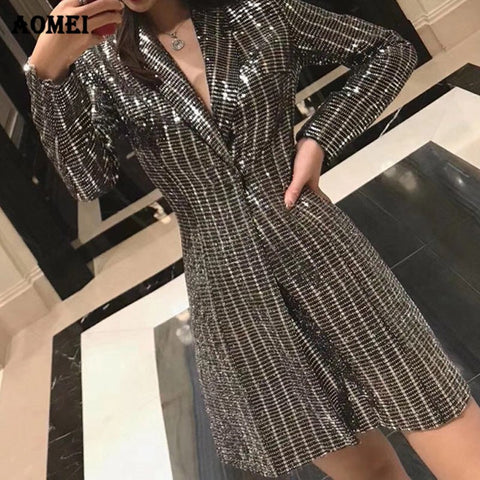 Sequins Gilding Shining Blazer Coat New Fashion Suit Women Workwear Office Lady Blaser Clothing Fall Winter Jackets Long Outwear