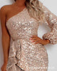 Sequins party banquet dress women one shoulder sequin irregular dress women