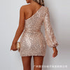 Sequins party banquet dress women one shoulder sequin irregular dress women