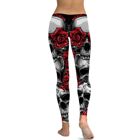 New Spring&Summer Women Leggings Digital Printing Red Rose Skull Leggings Punk Style Comfortable Pants lgs3912