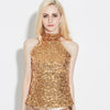 Sexy Allover Halter Sequin Top Vest Women's T-Shirt Sleeveless Short Tank Tops Paillettes Clubwear Party Festival Top Feminino