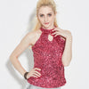 Sexy Allover Halter Sequin Top Vest Women's T-Shirt Sleeveless Short Tank Tops Paillettes Clubwear Party Festival Top Feminino