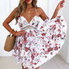 Sexy Backless Boho Beach Dress Women Summer 2022 Elegant Florl Print Bandage Mini Dress Women Casual Lace Patchwork Party Dress