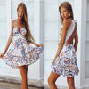 Sexy Backless Boho Beach Dress Women Summer 2022 Elegant Florl Print Bandage Mini Dress Women Casual Lace Patchwork Party Dress