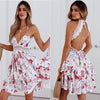 Sexy Backless Boho Beach Dress Women Summer 2022 Elegant Florl Print Bandage Mini Dress Women Casual Lace Patchwork Party Dress