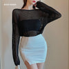 Sexy Backless Hollow Cross Pearl Knit Pullovers European Women 2023 Spring Fall Long Sleeve Sweater Clothing Sweet Girl
