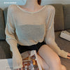 Sexy Backless Hollow Cross Pearl Knit Pullovers European Women 2023 Spring Fall Long Sleeve Sweater Clothing Sweet Girl