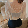 Sexy Backless Hollow Cross Pearl Knit Pullovers European Women 2023 Spring Fall Long Sleeve Sweater Clothing Sweet Girl