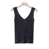 Sexy Backless Knitted Tank Tops Women Club Silver Thread V-neck Vest Elegant Back Bandage Elasticity Casual Tops Female 2022