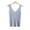 Sexy Backless Knitted Tank Tops Women Club Silver Thread V-neck Vest Elegant Back Bandage Elasticity Casual Tops Female 2022