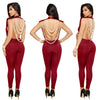 Sexy Backless pearls Jumpsuit Sleeveless Hollow Out Bandage Women Elegant Combinaison Bodycon Club Party Overalls Femme