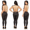 Sexy Backless pearls Jumpsuit Sleeveless Hollow Out Bandage Women Elegant Combinaison Bodycon Club Party Overalls Femme