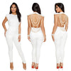 Sexy Backless pearls Jumpsuit Sleeveless Hollow Out Bandage Women Elegant Combinaison Bodycon Club Party Overalls Femme