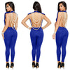 Sexy Backless pearls Jumpsuit Sleeveless Hollow Out Bandage Women Elegant Combinaison Bodycon Club Party Overalls Femme