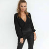 Sexy Bandage Wrap Shirts Women Chiffon Black V-Neck Long-Sleeve Backless Lace Up Tops Casual Fashion Short Female Blouse