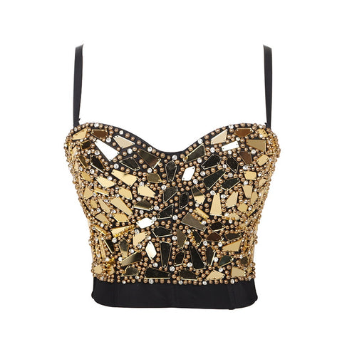 Sexy Beaded Diamond Sequins Women Camis Cropped Top Night Club Party Corset Crop Top To Wear Out Push Up Bustier Bra DB833