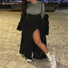Sexy Black High Waisted A Line Suspender Skirts Womens Spring Summer 2023 Women High Split Long Maxi Skirt